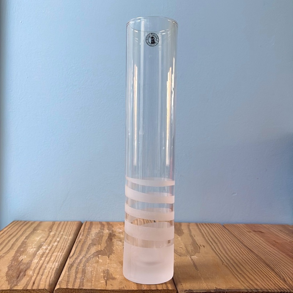 New Ikea Hand Made Quality Clear Glass Bud Vase with Frosted Stripes 12" Tall !!